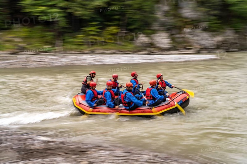 Rafting dinghy in the Entenlochklamm gorge, Tyrol, Austria, Europe