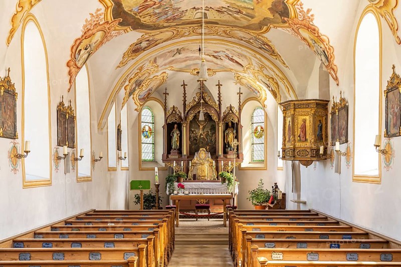 Interior of the branch church of St Andreas in Thalkirchen, Bad Endorf, Bavaria, Germany, Europe