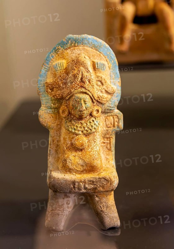 Figurine model of person sitting on a throne, from Jaina, Late Classic period, Mayan archaeological museum, Fort San Jose, Campeche, Mexico, Central America