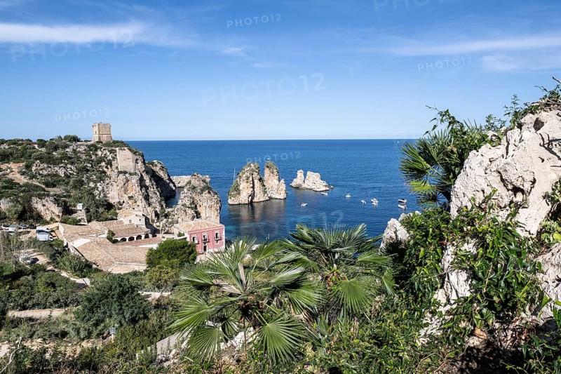 Tonnara di Scopello, historic tuna fishing site in the picturesque rocky bay of Scopello, Sicily, Italy, Europe
