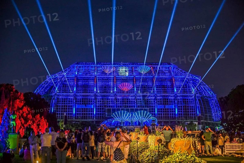 Botanical Night, illuminated large tropical house, Botanical Garden, Lichterfelde, Steglitz-Zehlendorf, Berlin, Germany, Europe