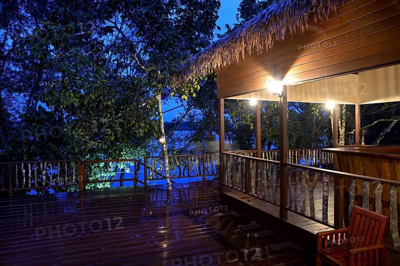 Loango Lodge, blue hour, Loango National Park, Parc National de Loango, Ogooué-Maritime Province, Gabon, Africa