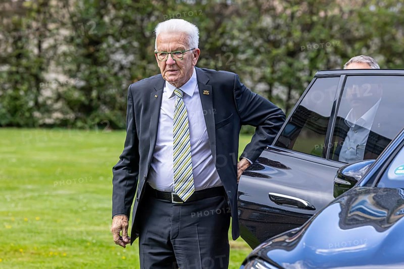 Winfried Kretschmann, Minister President, Green Party. Getting out of his official Mercedes car, New Palace, Stuttgart, Baden-Württemberg, Germany, Europe