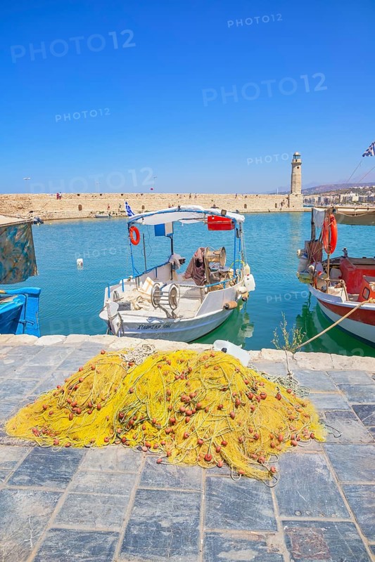 Venetian harbour, Rethymno, Crete, Greek Islands, Greece, Europe