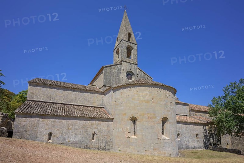 Exterior view of the Romanesque Cistercian abbey of Le Thoronet, Département Var, France, Europe