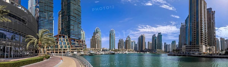 Dubai Marina, A Scenic Waterfront Skyline of Modern Luxury and High-Rise Architecture.