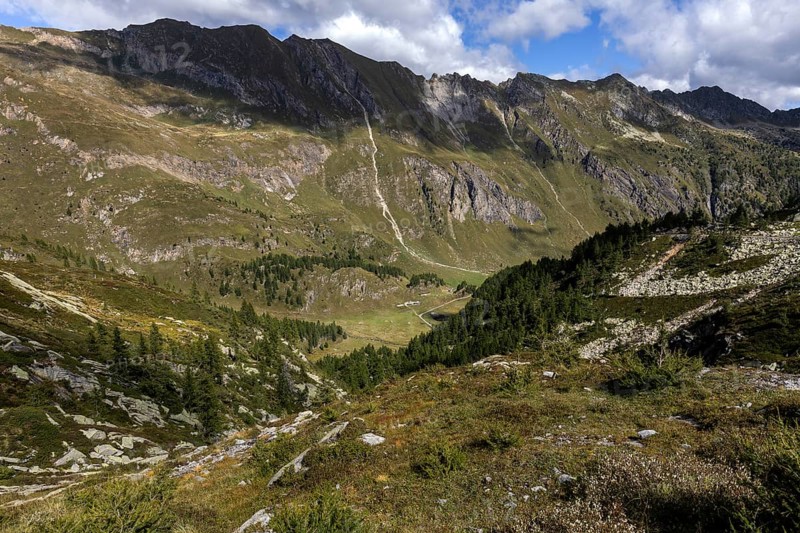 View of the Sambuco valley, Vale Sambuco, and Ticino mountains, near Fusio, Lavizzara, Canton Ticino, Switzerland, Europe