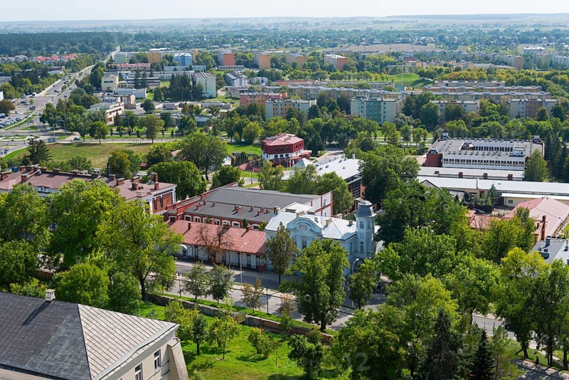 Town view with residential buildings, trees and road network, Chelm, Chelm, Cholm, Lublin Voivodeship, Poland, Europe