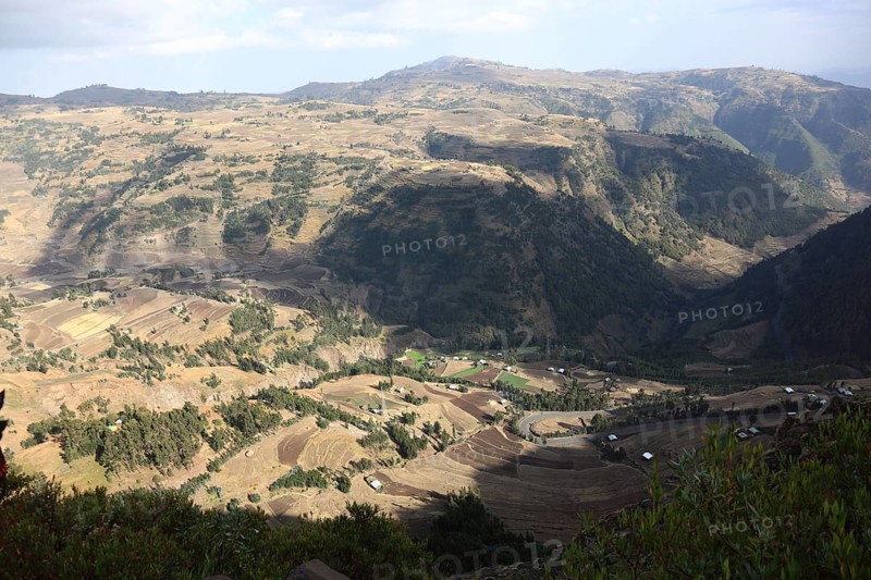Beautiful landscape in the highlands between Mekele and Lalibela, Ethiopia, Africa