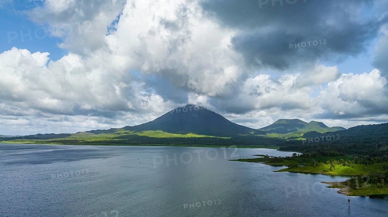 Aerial view, Arenal Volcano at Lago Arenal, Puntarenas, Costa Rica, Central America