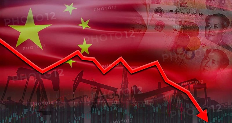Oil crisis with the flag of China on the economic graph. Oil crisis concept with china flag