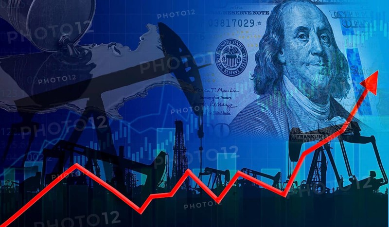 Rise in gasoline prices on financial graph with oil pumps. Oil price rise on financial graph, concept