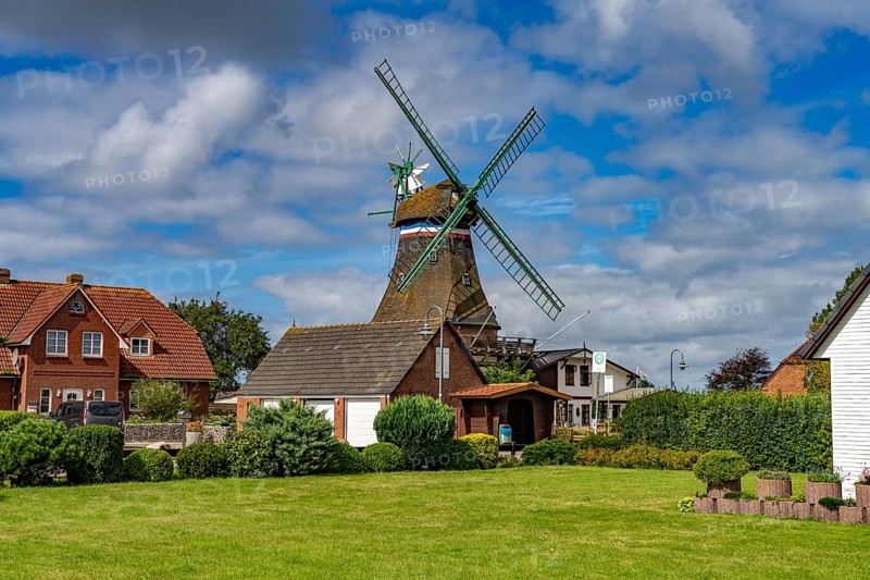 Engelmühle windmill in Süderhafen, Nordstrand peninsula, North Friesland district, Schleswig-Holstein, Germany, Europe