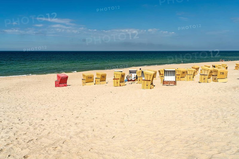 Beach chairs on the beach at Wenningstedt, Sylt Island, North Friesland District, Schleswig-Holstein, Germany, Europe