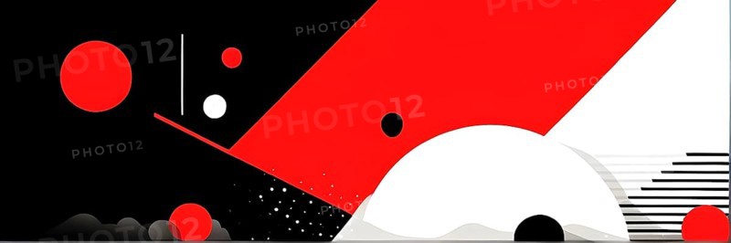 Minimalist illustration featuring abstract geometric shapes with red color accent symbolizing fun and ease, AI generated