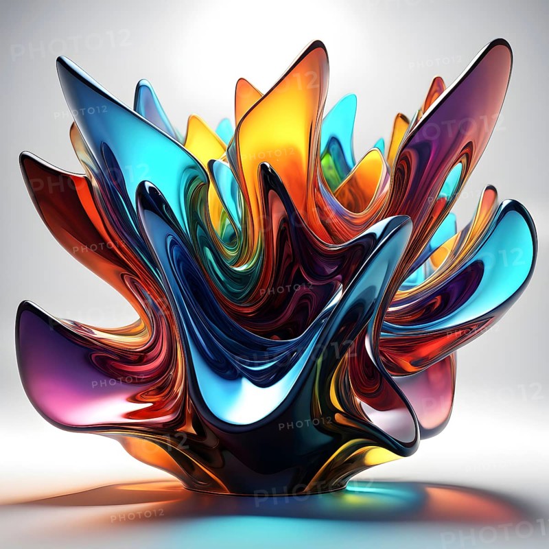 3d rendering of vibrant colored abstract changing glass design in an ornament structure, AI generated
