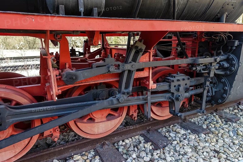 Locomotive, locomotive, tractor, rail vehicle, detail, Durlesbach railway station, opened in 1849 and closed in 1984, former railway station, railway monument, railway memorial, Royal Württemberg State Railways, Durlesbach, Reute, Bad forest lake, Upper Swabia, Baden-Württemberg, Germany, Europe