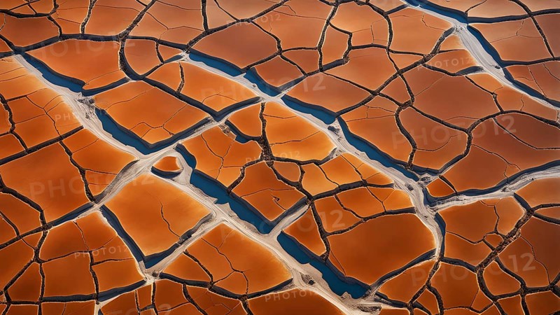 Aerial perspective of a salt and clay pan revealing the intricate patterns of its broken surface, AI generated