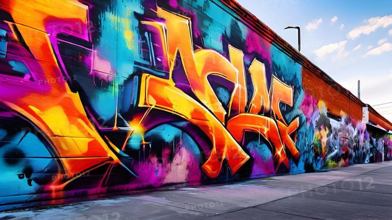AI generated picture of an urban wall covered with graffiti