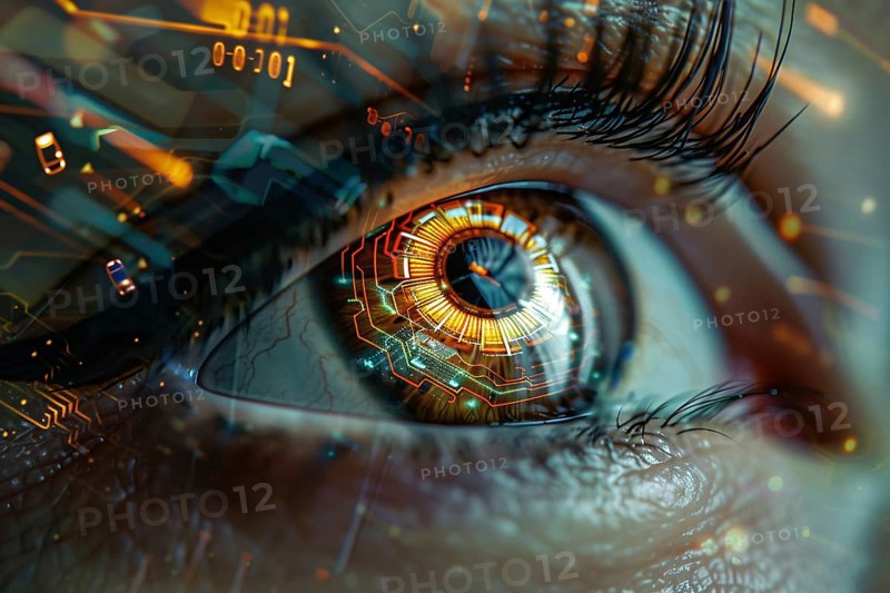 Futuristic technology concept showing cybernetic eye. Artificial intelligence, AI generated