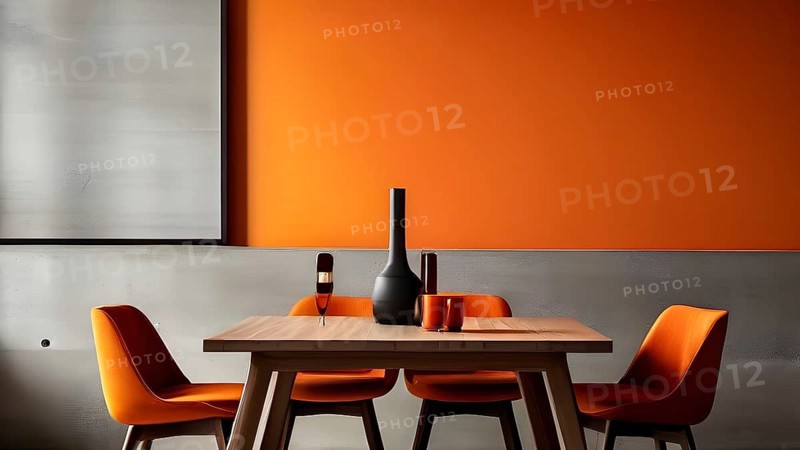 Minimalist modern interior showcasing a dining table with wooden chairs, AI generated