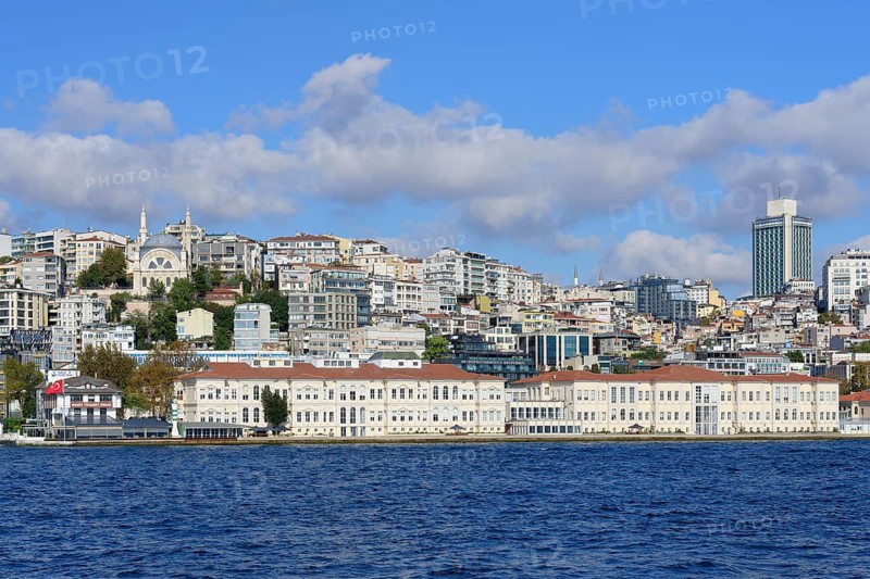 Skyline of Karakoy and Beyoglu viewed from the Bosphorus, Istanbul, Turkey, Asia