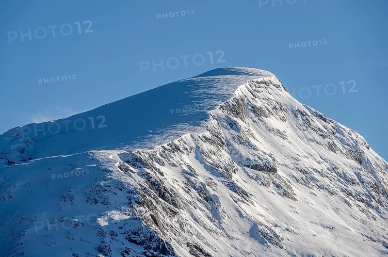 Hohes Brett summit with snow, view from Jenner, Berchtesgaden National Park, Berchtesgaden Alps, Schönau am Königssee, Berchtesgadener Land, Bavaria, Germany, Europe