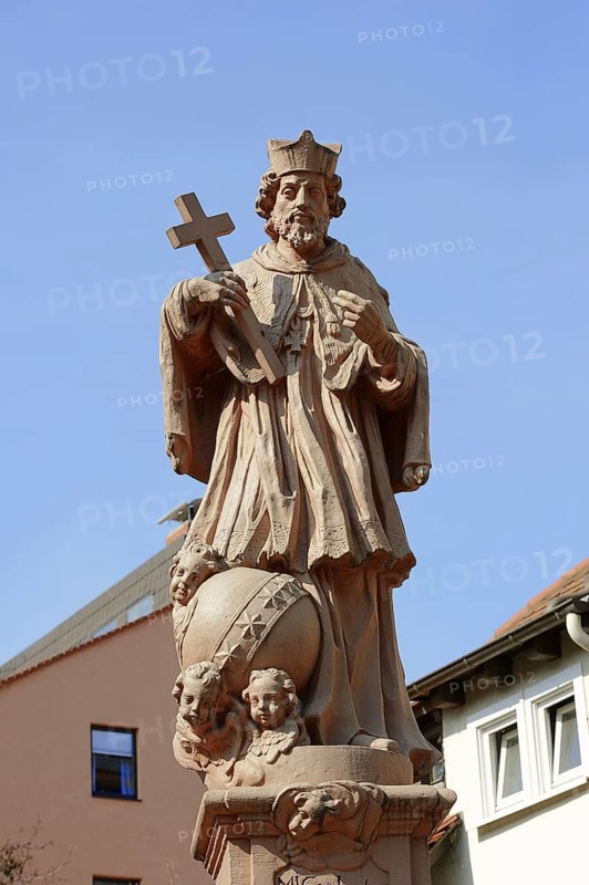St John of Nepomuk statue on the central bridge, Bensheim, Hessische Bergstrasse, Hesse, Germany, Europe