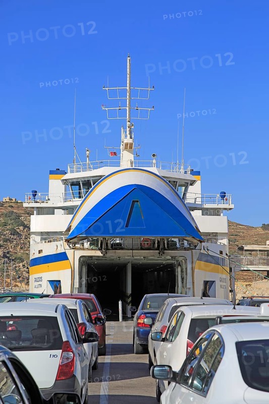 Vehicle ferry line of cars waiting to embark, Gozo Channel Line Ferries, Mgarr ferry terminal, Gozo, Malta, Europe