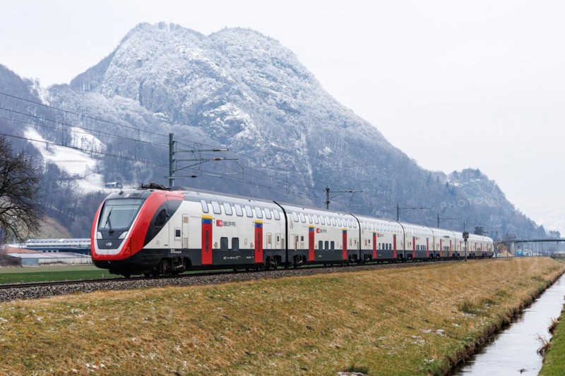 Bombardier Twindexx train operated by SBB Swiss Federal Railways in Sargans, Switzerland, Europe