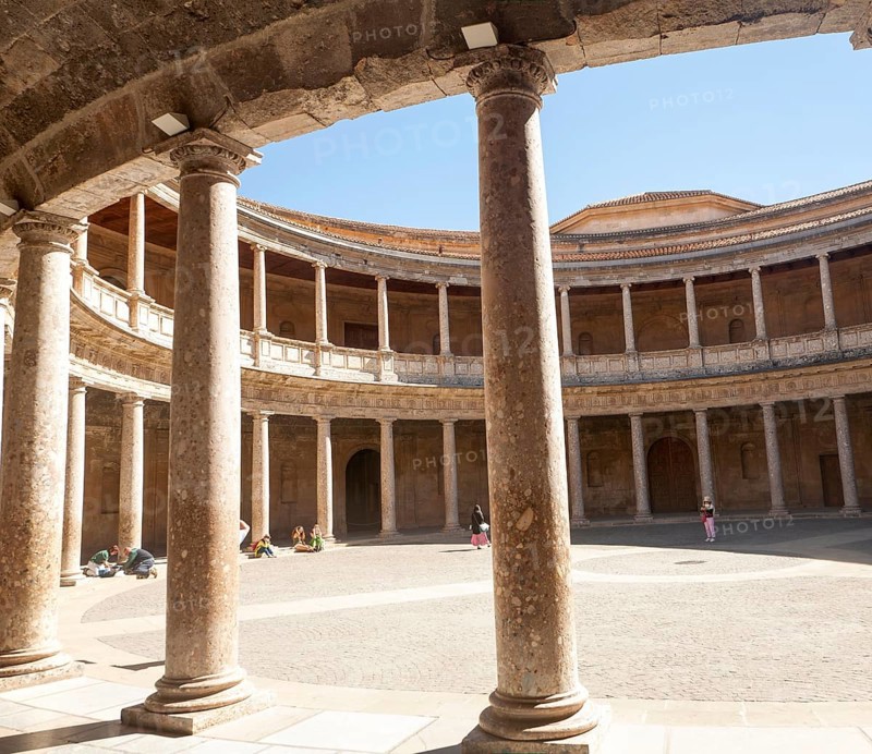 Courtyard inside the Palacio de Carlos V, Palace of Charles V, Alhambra complex, Granada, Spain, Europe