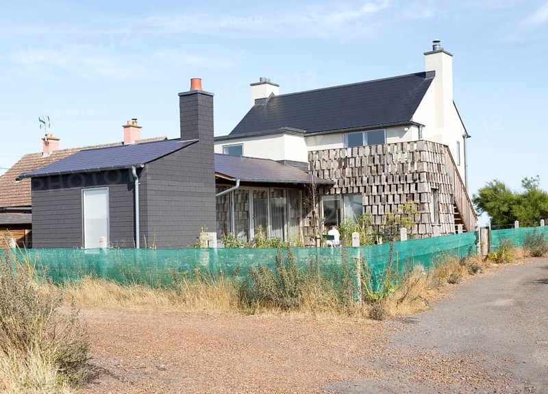 Ronina, a former MOD house redesigned by Casswell Bank architects on the beach at Shingle Street, Suffolk, England, UK