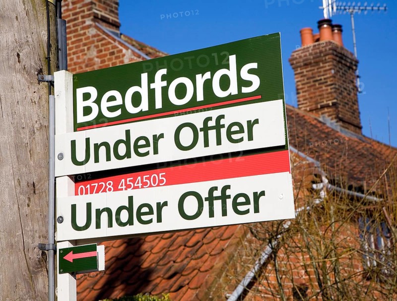 Under Offer property sign for Bedfords estate agent, Wantisden, Suffolk, England, United Kingdom, Europe