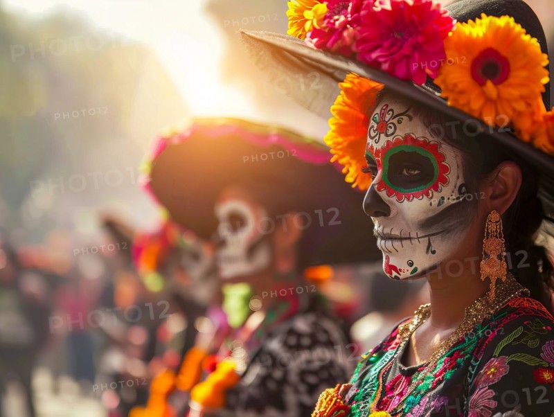 Mexican holiday Day of the Dead, Aztec celebration when families honor their ancestors, AI generated