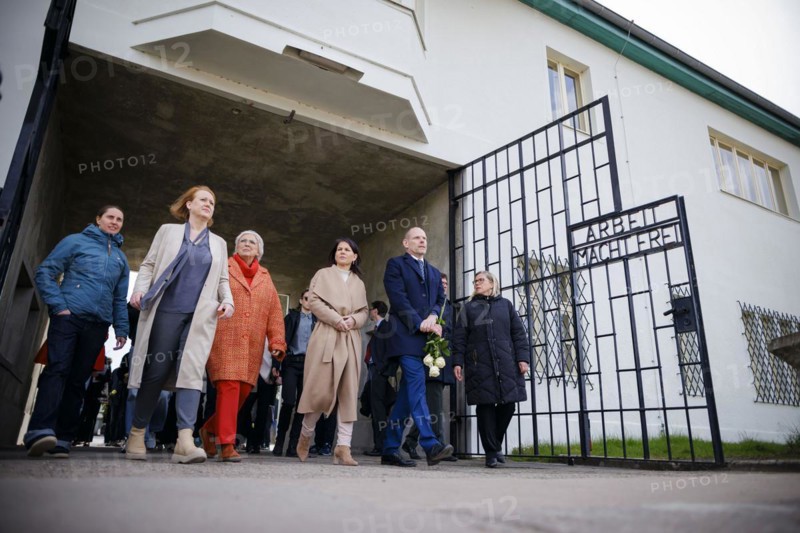 Visit to the Sachsenhausen Concentration Camp Memorial on the occasion of the programme 'Äô Youth Remembers 'Äô. (L-R) : Lisa Paus (Alliance 90/The Greens), Federal Minister for Family Affairs, Senior Citizens, Women and Youth, Claudia Roth (Alliance 90/The Greens), Minister of State for Culture and the Media, Annalena Bärbock (Alliance 90/The Greens), Federal Foreign Minister, and Axel Drecoll, Director of the Brandenburg Memorials Foundation and Director of the Sachsenhausen Memorial and Museum. Oranienburg, 23.04.2024. Photographed on behalf of the Federal Foreign Office