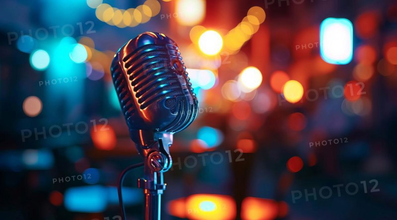 Microphone retro style for radio broadcast, entertainment or rock concert, AI generated