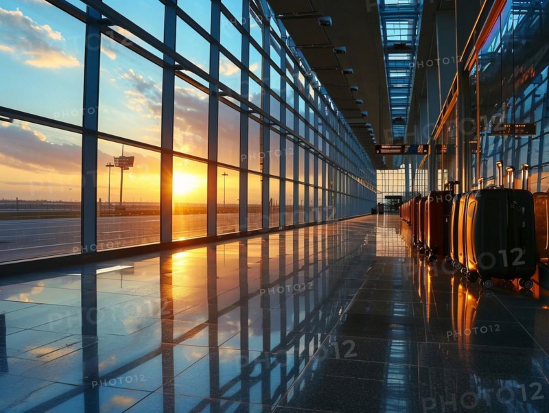 Passenger travel suitcases and bags in the airport terminal, concept of travel and vacation, AI generated