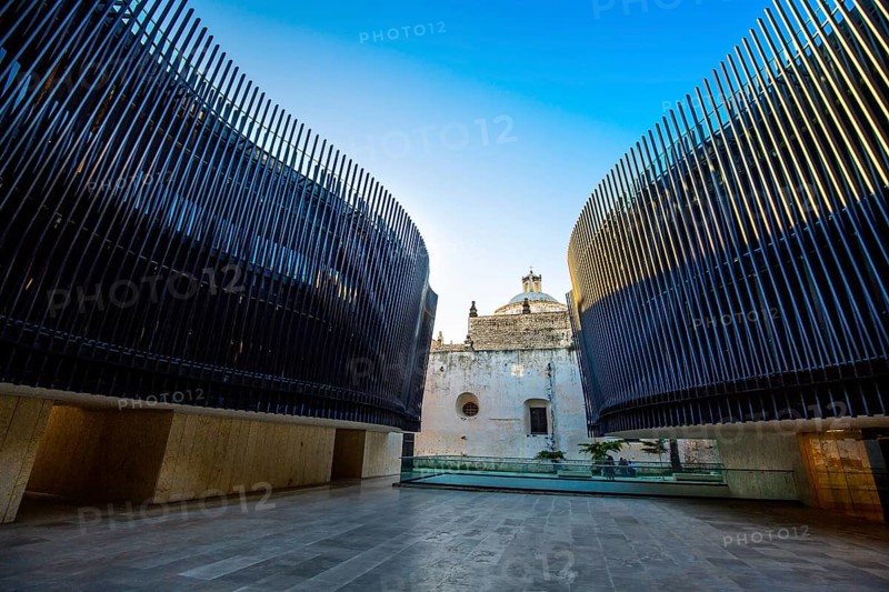 Merida, Mexico – 11 February, 2020: Patio of Strings of the concert hall of Palace of Mexican Music (Palacio de la Musica Mexicana) in Merida, a project designed to revitalize city historic centre