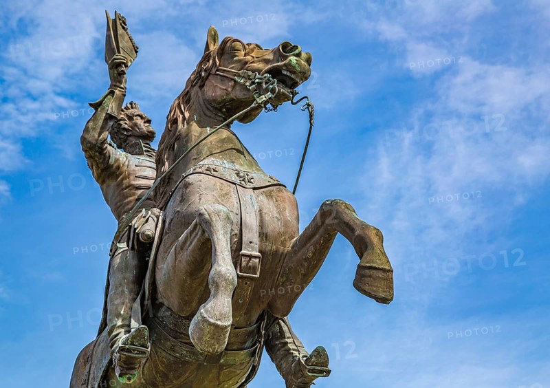 Statue of General Andrew Jackson in front of the St. Louis Cathedral at Jackson Square in the French Quarter of New Orleans, Louisiana, USA, North America