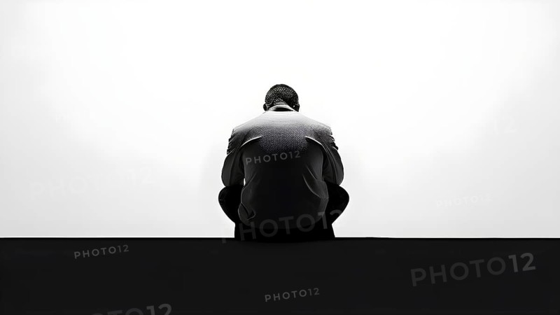 Minimalist rendering showcasing a lone man as symbol for human resilience, AI generated