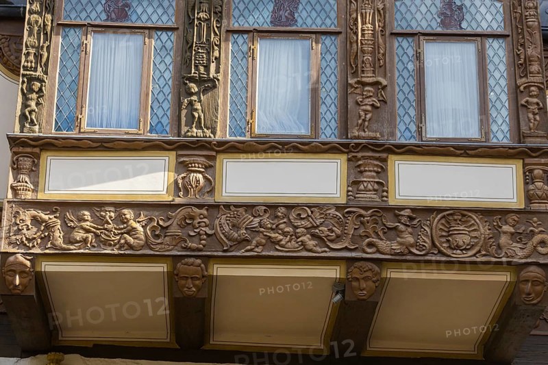 Breastcloth of a former patrician house from 1521, carvings, Goslar, Lower Saxony, Germany, Europe