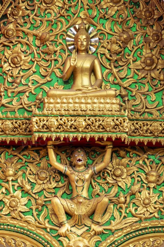 Pediment with Buddha and Garuda, Wat Si Saket, Vientiane, Vientiane Province, Laos, Asia