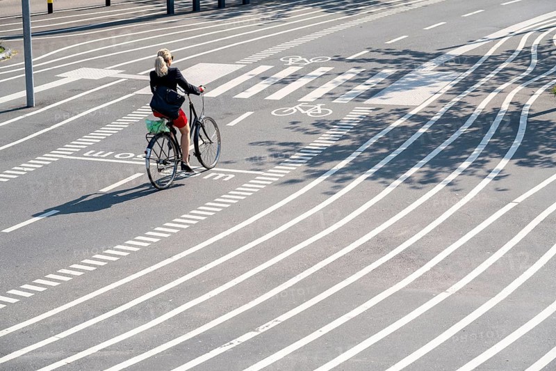 The Nørrebro district in Copenhagen, lively, multicultural and student neighbourhood, Superkilen Park, Den Sorte Plads, square designed with white lines, playgrounds, cultural facilities, sports equipment, cycle path, Denmark, Europe