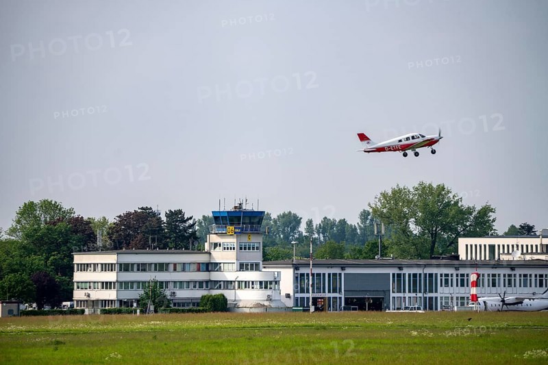 Mülheim-Essen airfield, commercial airfield in the south of Essen and in the east of Mülheim an der Ruhr, for leisure and business aviation, headquarters of WDL Luftschiffgesellschaft, North Rhine-Westphalia, Germany, Europe