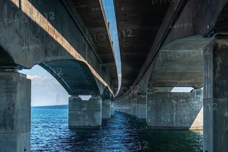 Storebæltsbro Nyborg, Sund Bridge Fyn-Sjælland, Fyn-Sealand, railway and motorway bridge, Great Belt, concrete construction, foundations, Baltic Sea, Fyn, Fyn Island, Denmark, Europe