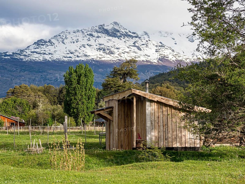 Sauna at refugio Rio Nadis, farm with sheep, horses and touristic services, Patagonia, Chile, South America