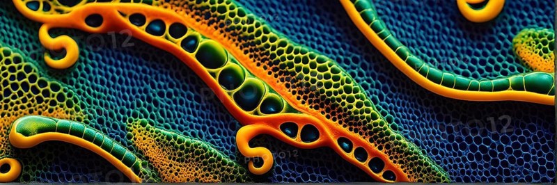 Nano material inspired by gecko feet with intricate patterns and vibrant colors representing adhesive properties, AI generated