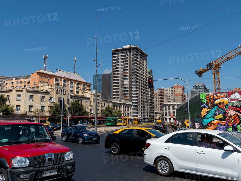 Crossroads with car traffic in Chile Santiago de Chile