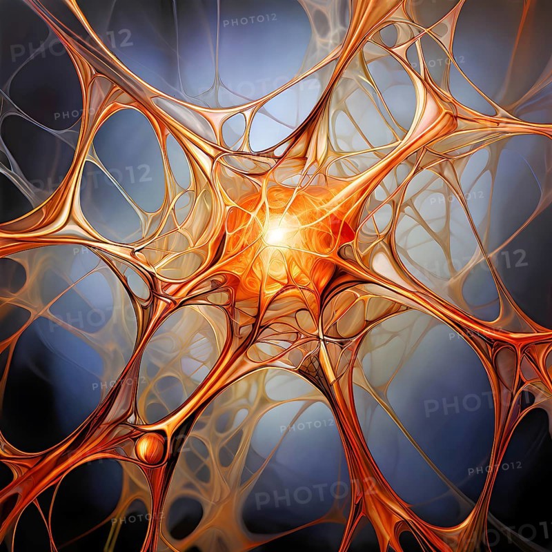 Network of interconnected shapes inspired by the structure of spider silk representing strength and flexibility in material science, AI generated