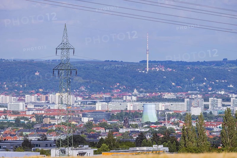 Cityscape Dresden with buildings and famous sights with view to the eastern slopes of the river Elbe with the television tower, distant view of Dresden seen from the west, Dresden, Saxony, Germany, Europe
